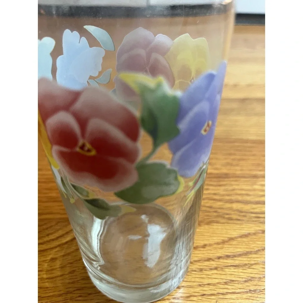 Corelle Coordinates Summer Blush Floral Tumbler Glass Colorful Pansies Flowers
